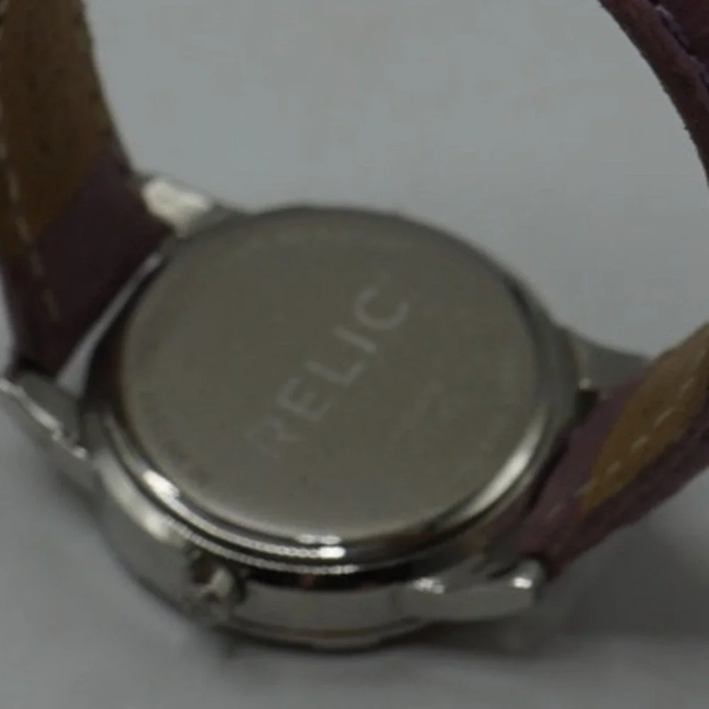 Womens Relic Pink Leather Band Steel Watch New Battery